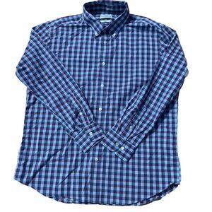 Lucky Brand Slim Fit Long Sleeve Button Down Check Blue Red Shirt Men's‎ Size XL